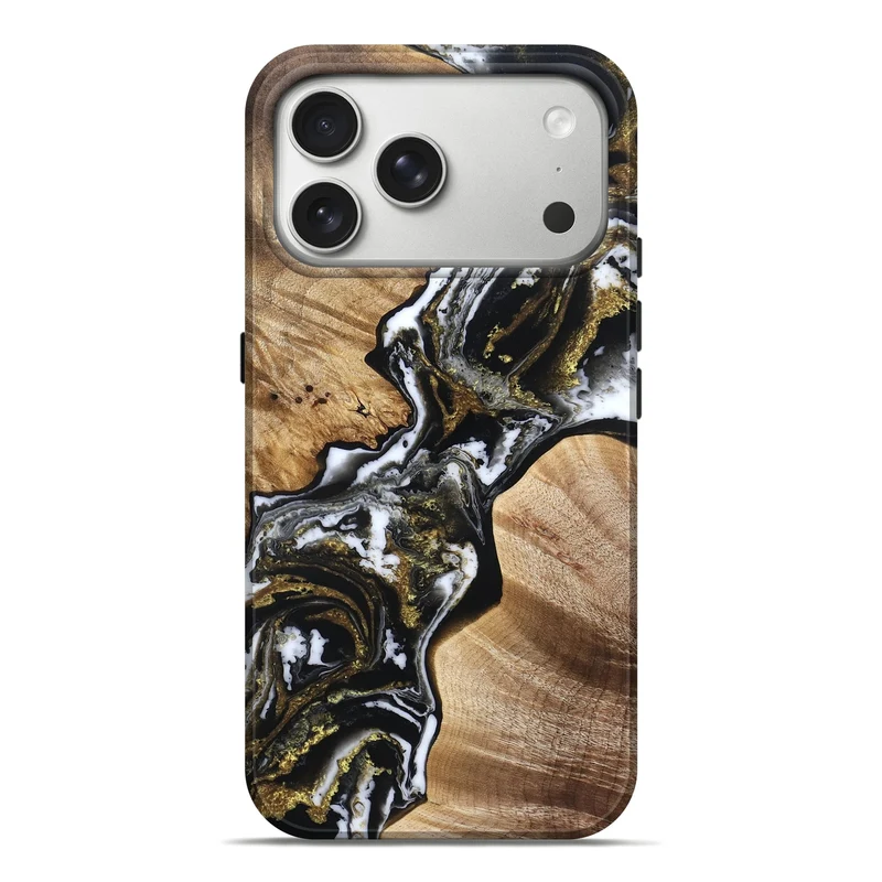 iPhone 17 Pro Max Wood Live Edge Phone Case - Aleah (Black & White, 829278)