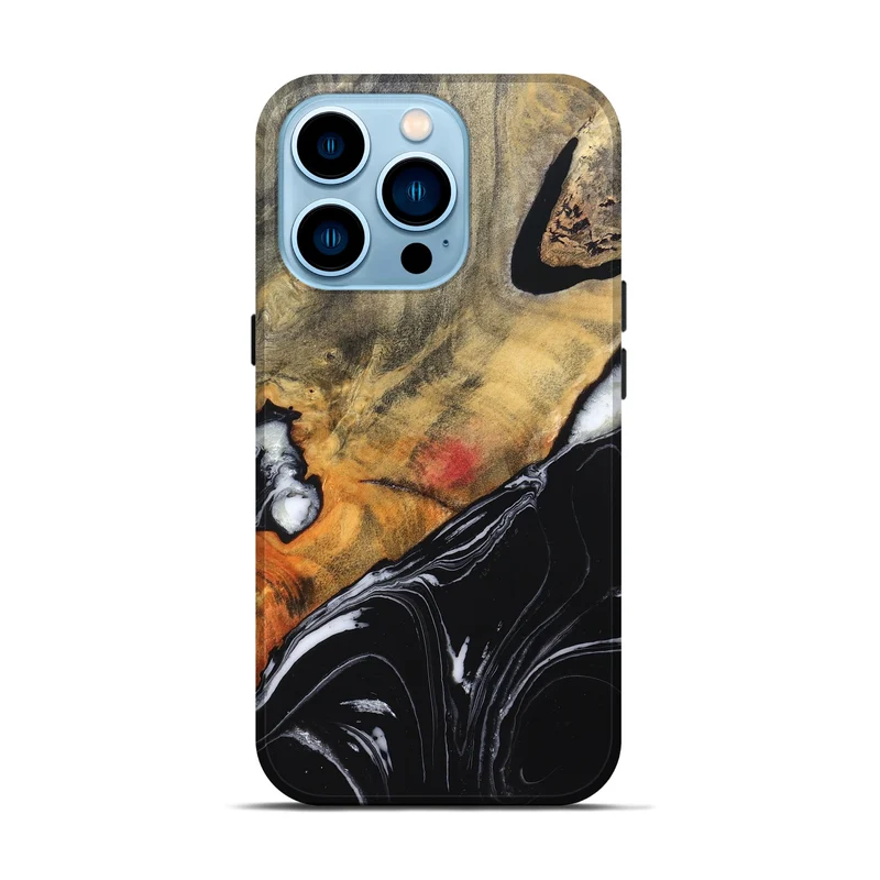 iPhone 14 Pro Wood Live Edge Phone Case - Corrie (Black & White, 829279)