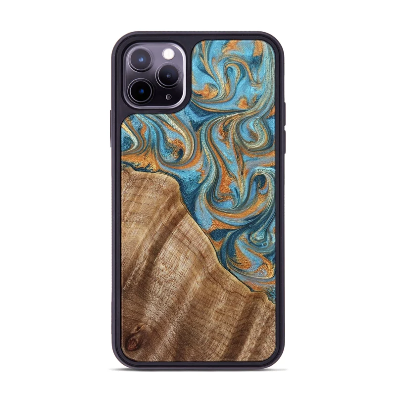 iPhone 11 Pro Max Wood Phone Case - Marylou (Teal & Gold, 829445)