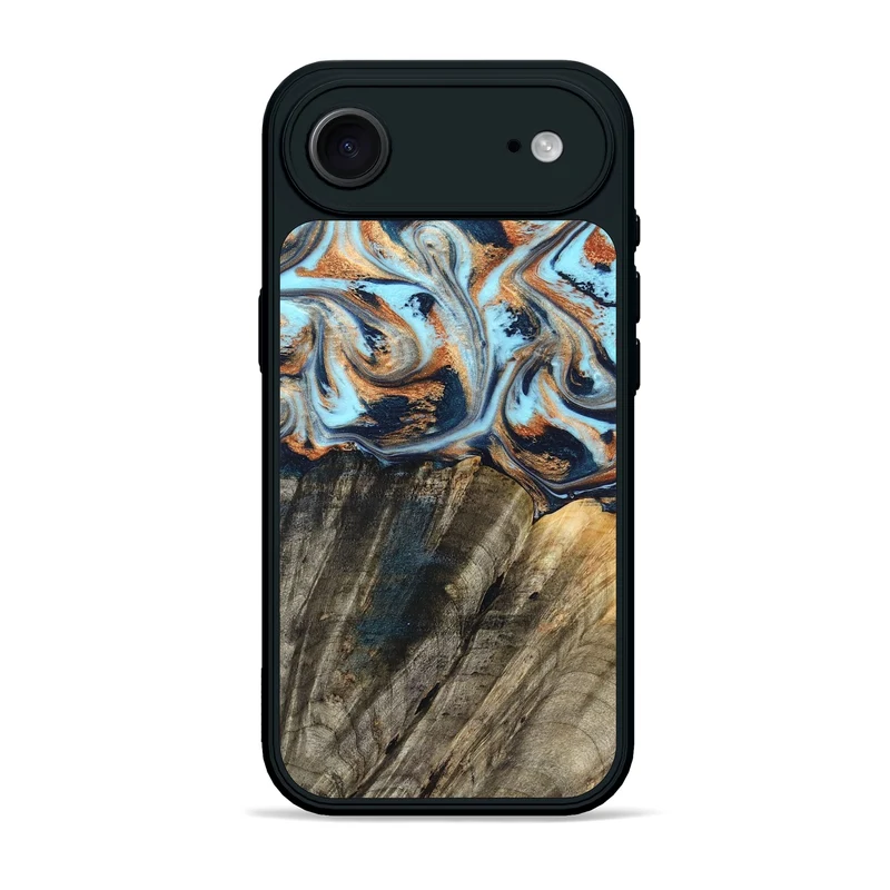 iPhone 17 Air Wood Phone Case - Debra (Teal & Gold, 829443)