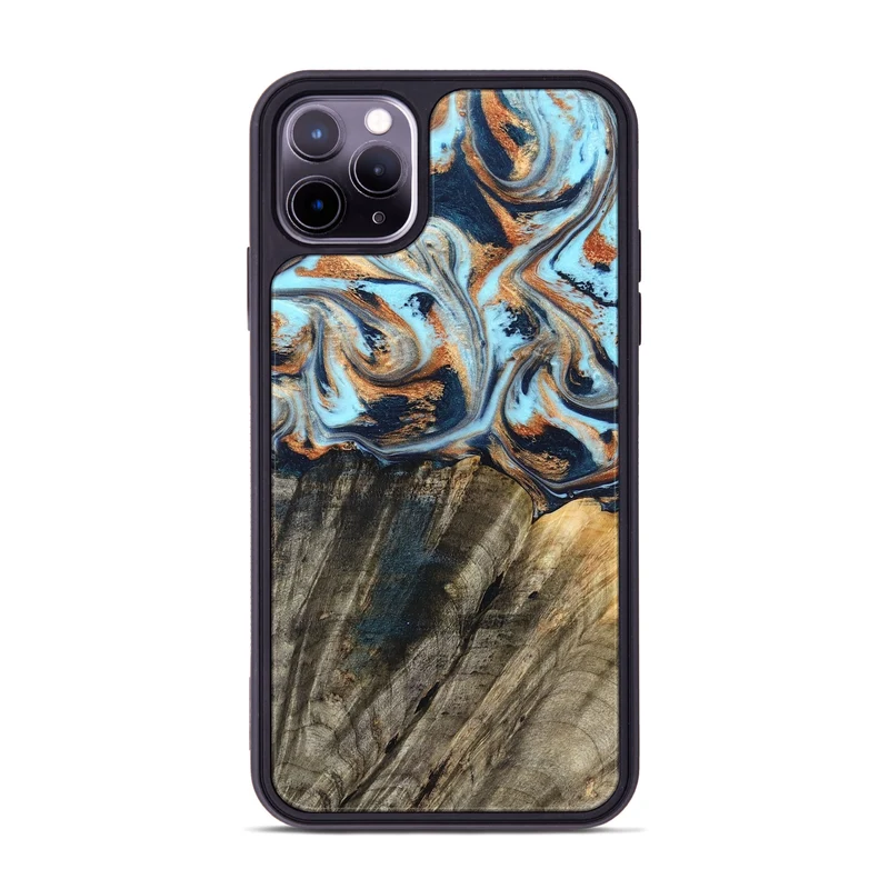 iPhone 11 Pro Max Wood Phone Case - Debra (Teal & Gold, 829443)