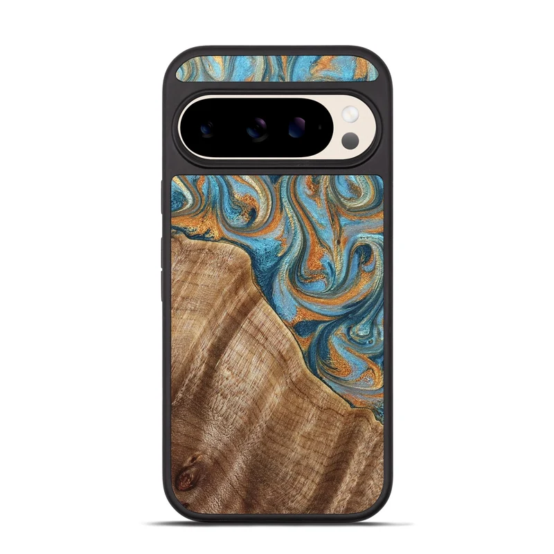 Pixel 10 Pro Wood Phone Case - Marylou (Teal & Gold, 829445)