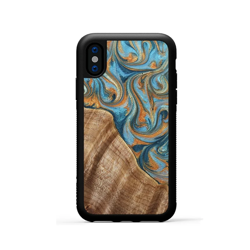 iPhone Xs Wood Phone Case - Marylou (Teal & Gold, 829445)
