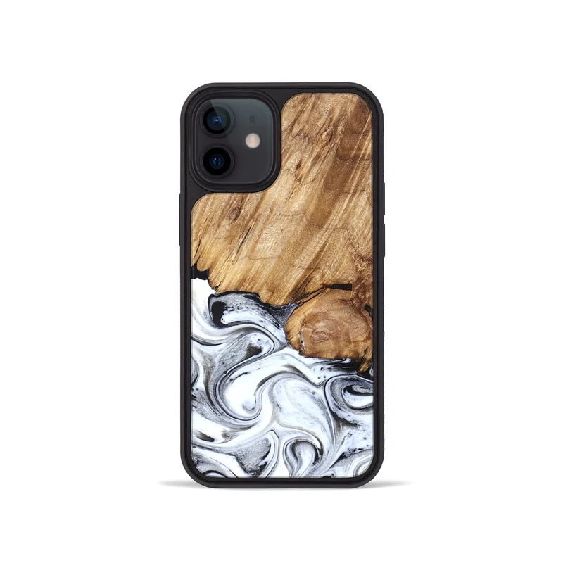 iPhone 12 mini Wood Phone Case - Taft (Black & White, 829450)