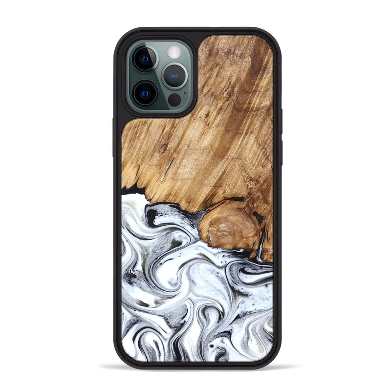 iPhone 12 Pro Max Wood Phone Case - Taft (Black & White, 829450)