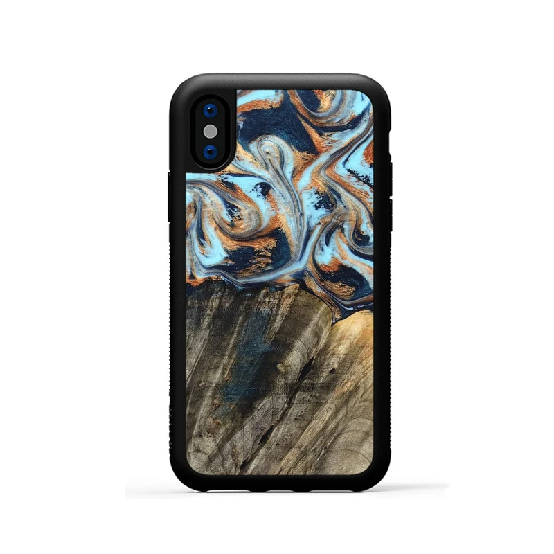 iPhone Xs Wood Phone Case - Debra (Teal & Gold, 829443)