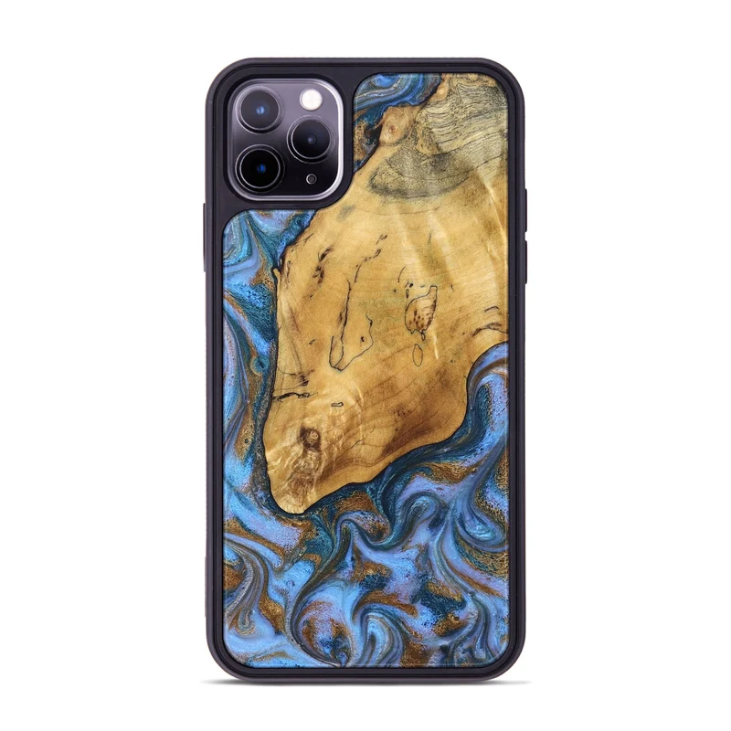 iPhone 11 Pro Max Wood Phone Case - Tristen (Teal & Gold, 829446)
