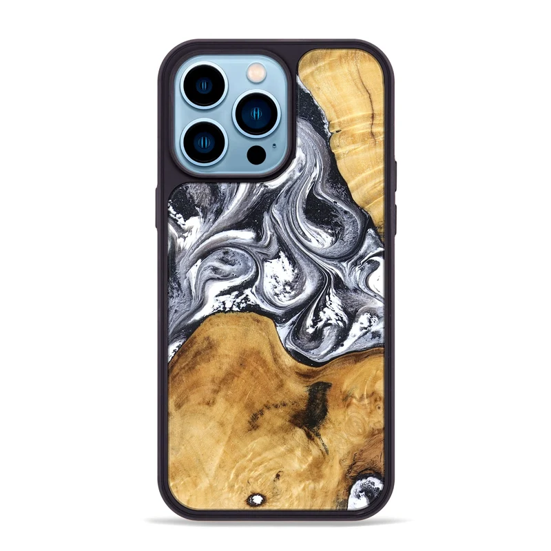iPhone 14 Pro Max Wood Phone Case - Alexis (Black & White, 829453)