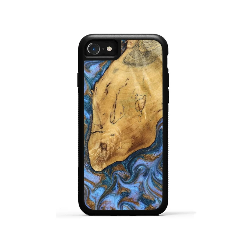 iPhone SE Wood Phone Case - Tristen (Teal & Gold, 829446)