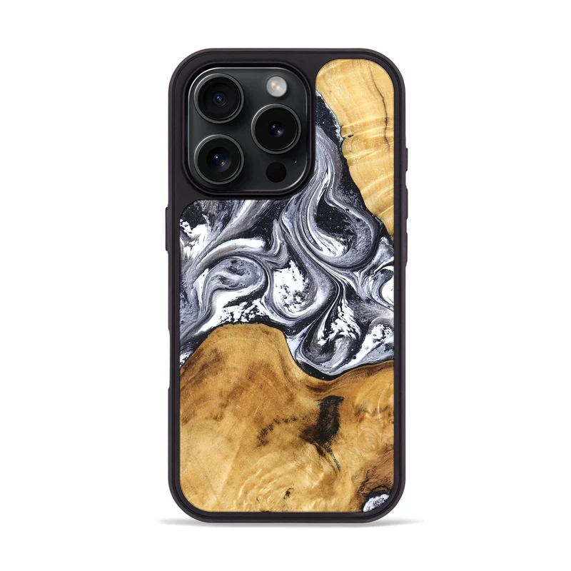 iPhone 16 Pro Wood Phone Case - Alexis (Black & White, 829453)