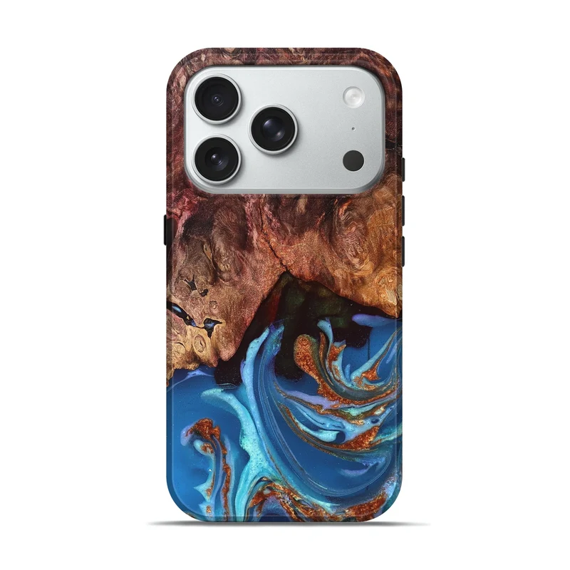 iPhone 18 Pro Wood Live Edge Phone Case - Alexa (Teal & Gold, 829268)