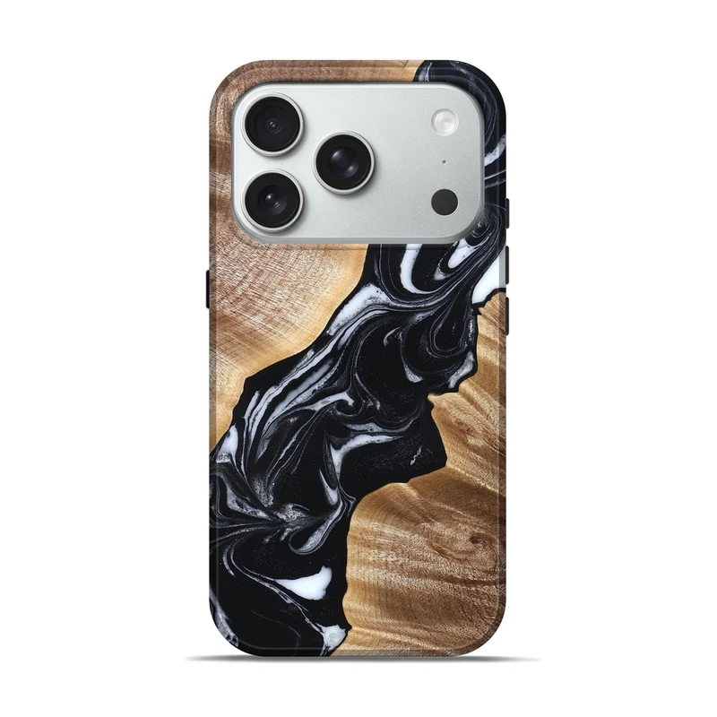 iPhone 18 Pro Wood Live Edge Phone Case - Casen (Black & White, 829263)