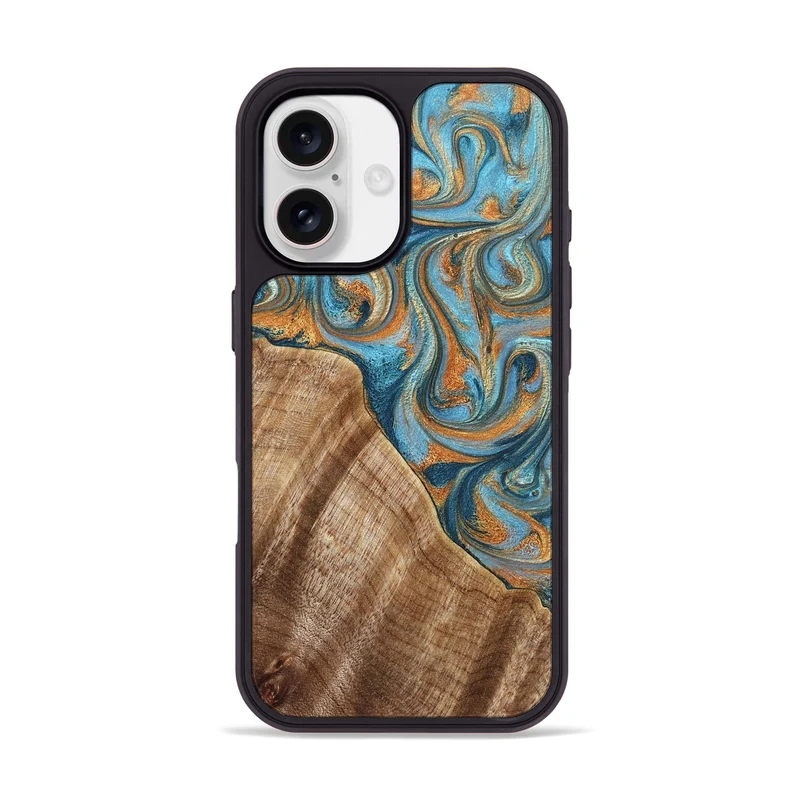 iPhone 17 Wood Phone Case - Marylou (Teal & Gold, 829445)