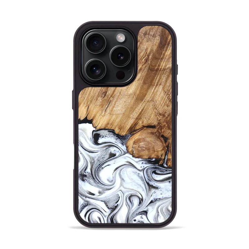 iPhone 16 Pro Wood Phone Case - Taft (Black & White, 829450)