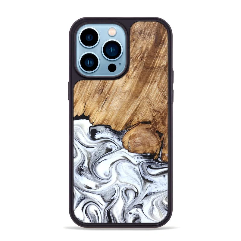 iPhone 14 Pro Max Wood Phone Case - Taft (Black & White, 829450)