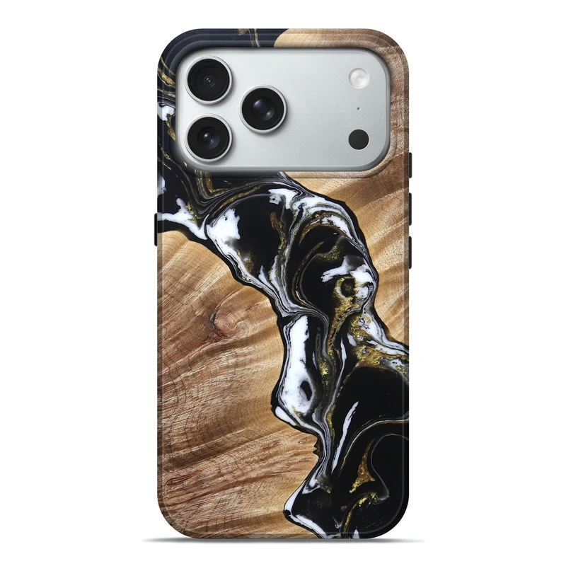 iPhone 18 Pro Max Wood Live Edge Phone Case - Graham (Black & White, 829266)