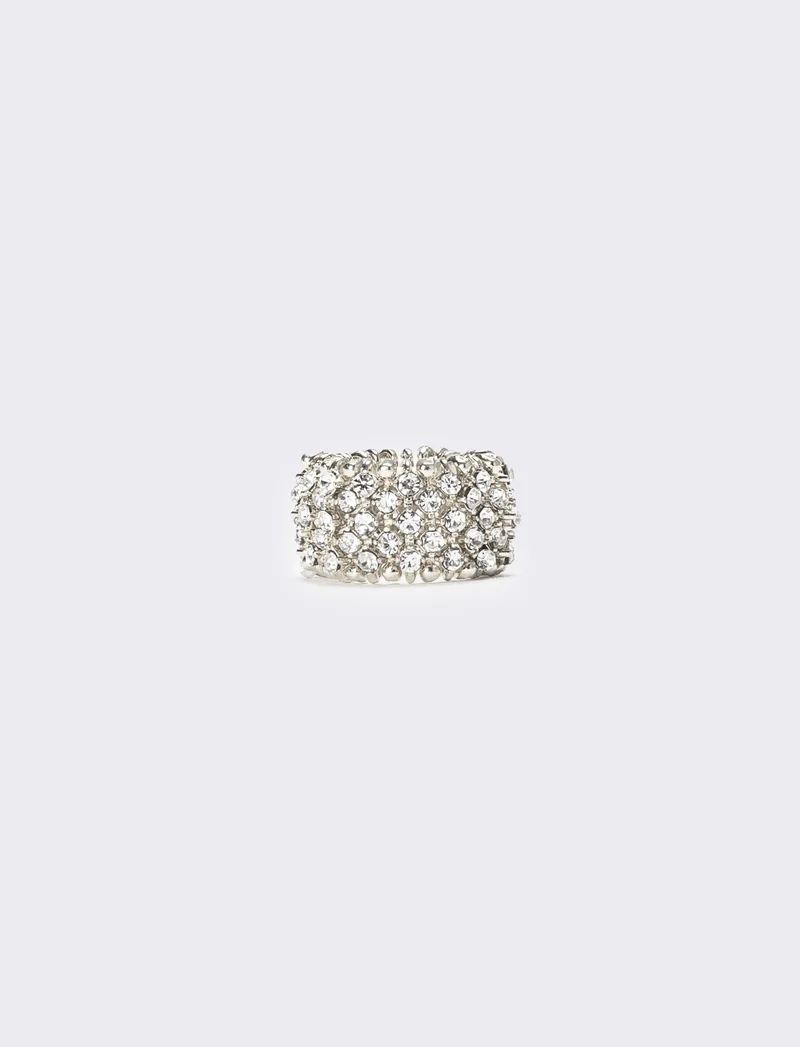 Anello con elastico e strass - Argento