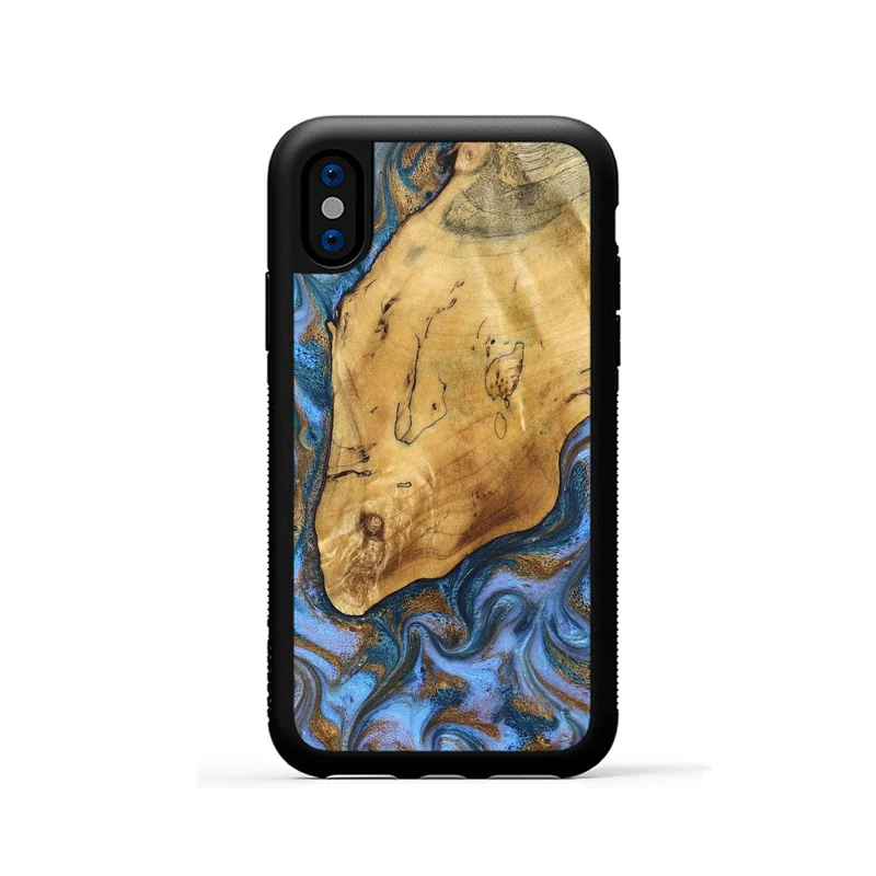 iPhone Xs Wood Phone Case - Tristen (Teal & Gold, 829446)