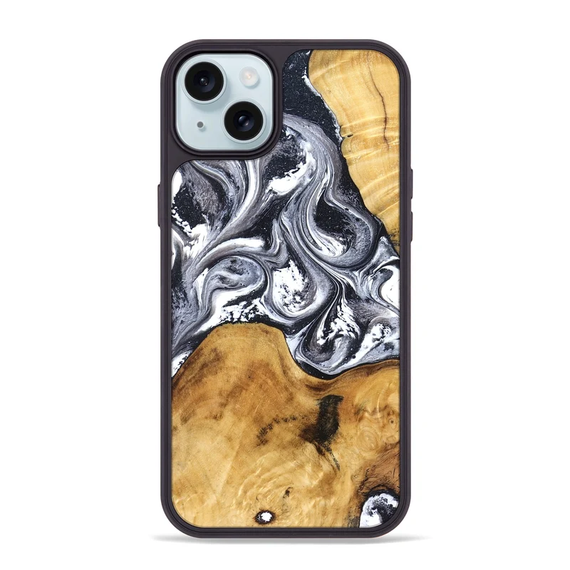 iPhone 15 Plus Wood Phone Case - Alexis (Black & White, 829453)