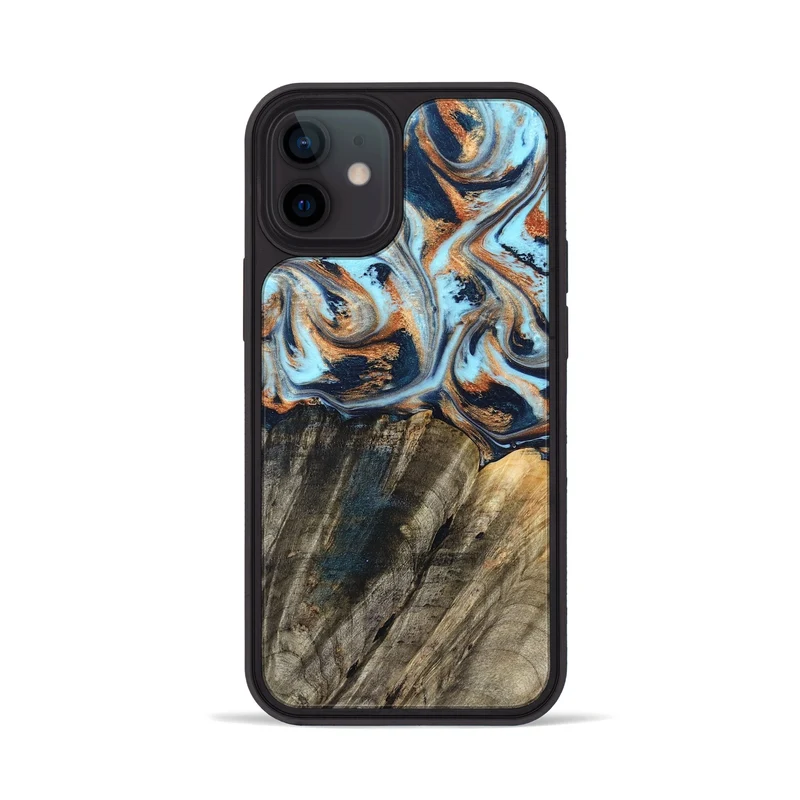 iPhone 12 Wood Phone Case - Debra (Teal & Gold, 829443)