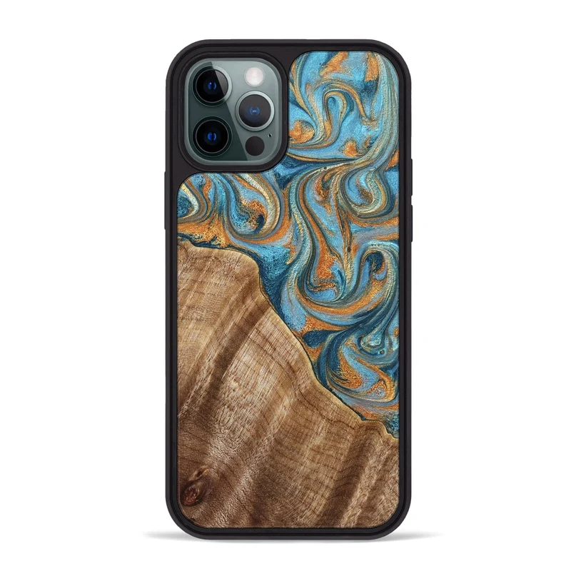 iPhone 12 Pro Max Wood Phone Case - Marylou (Teal & Gold, 829445)