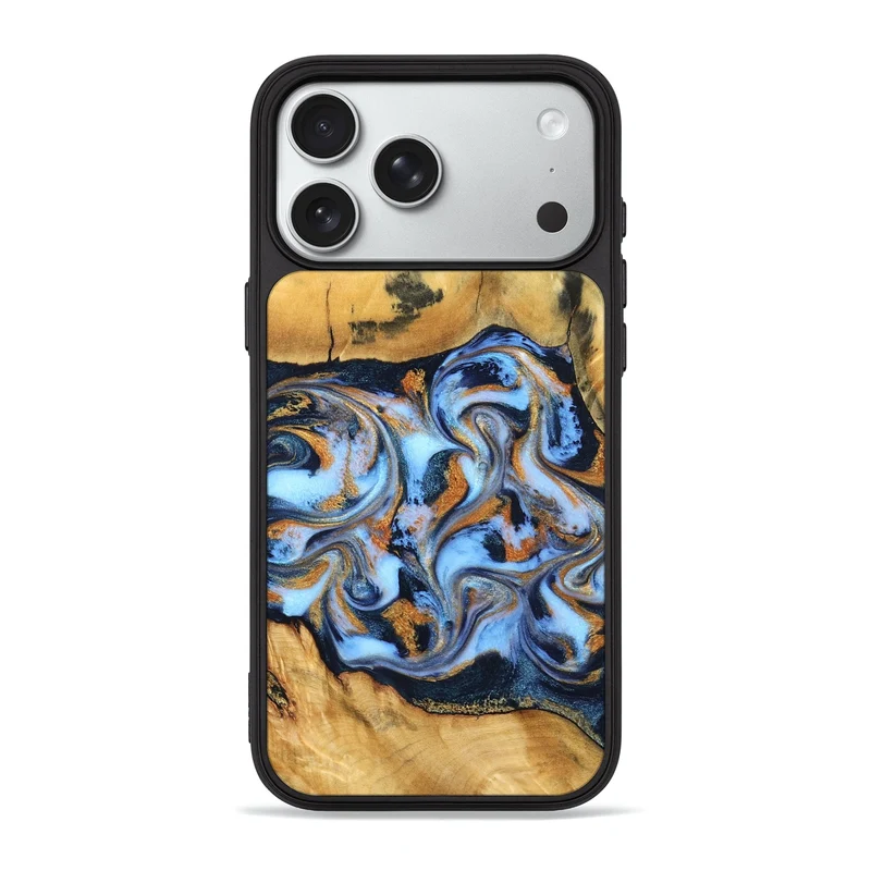 iPhone 18 Pro Max Wood Phone Case - Son (Teal & Gold, 829444)