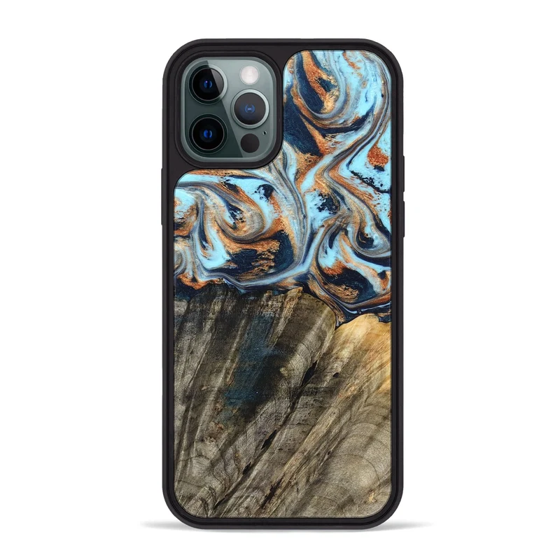 iPhone 12 Pro Max Wood Phone Case - Debra (Teal & Gold, 829443)