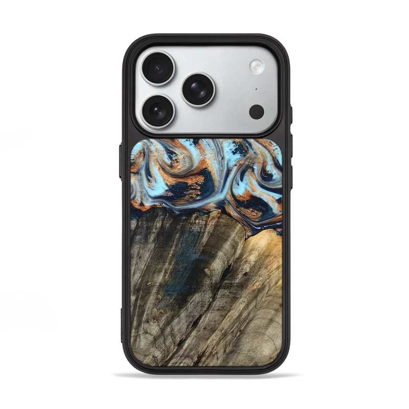 iPhone 18 Pro Wood Phone Case - Debra (Teal & Gold, 829443)