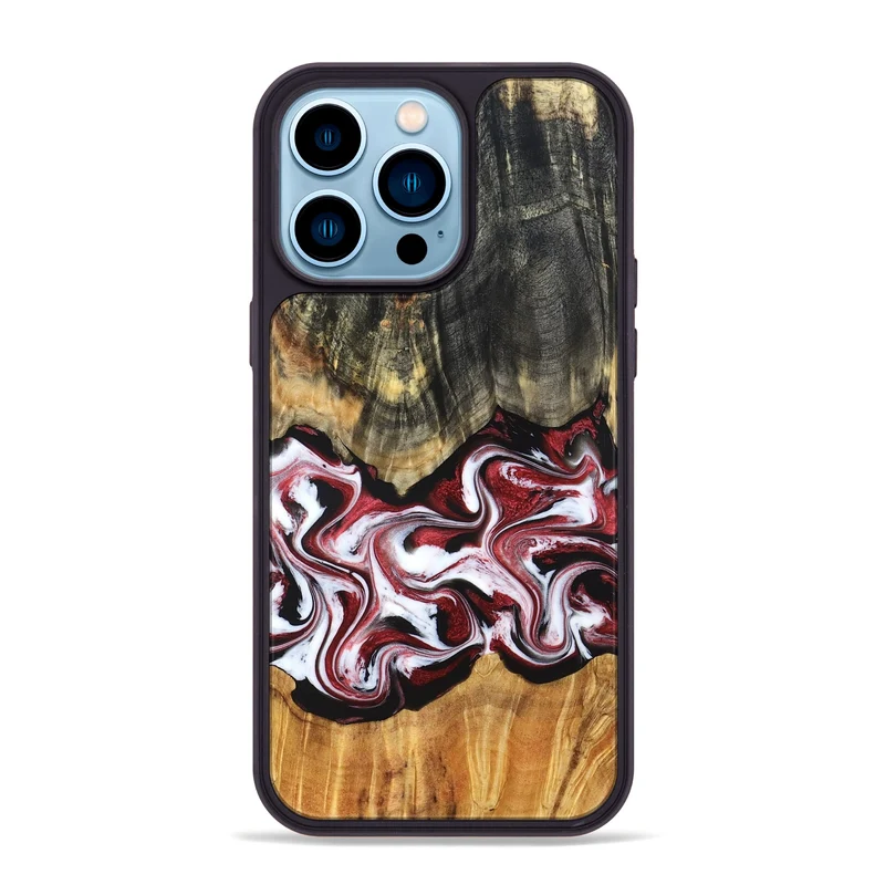 iPhone 14 Pro Max Wood Phone Case - Ericka (Red, 829223)