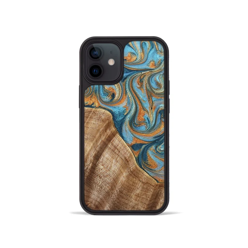 iPhone 12 mini Wood Phone Case - Marylou (Teal & Gold, 829445)