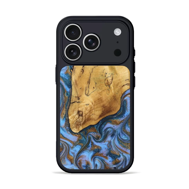 iPhone 17 Pro Wood Phone Case - Tristen (Teal & Gold, 829446)