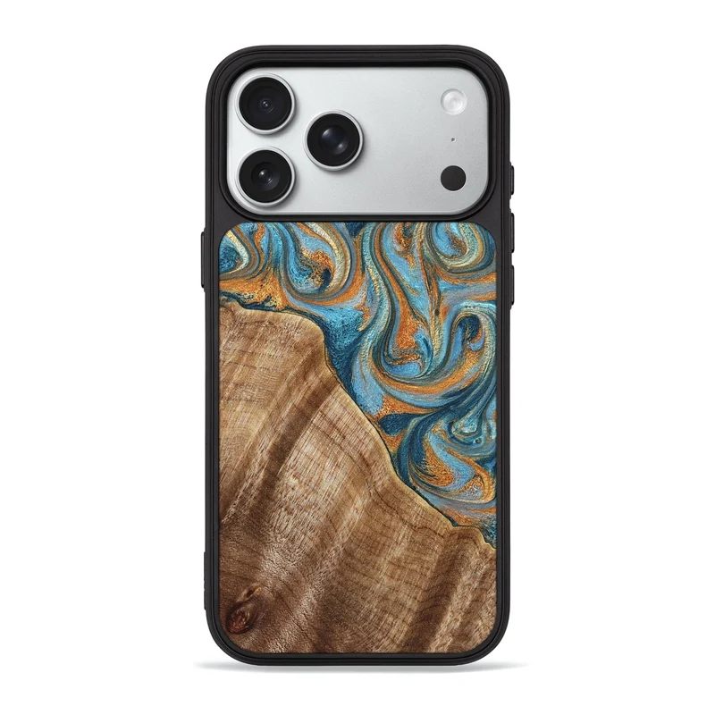 iPhone 18 Pro Max Wood Phone Case - Marylou (Teal & Gold, 829445)