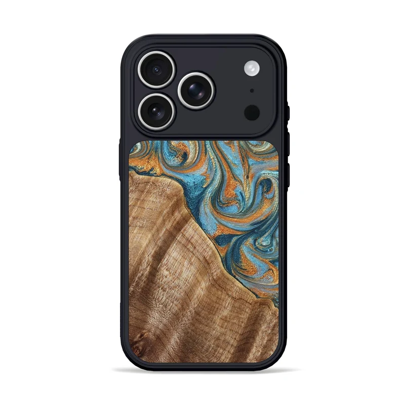 iPhone 17 Pro Wood Phone Case - Marylou (Teal & Gold, 829445)