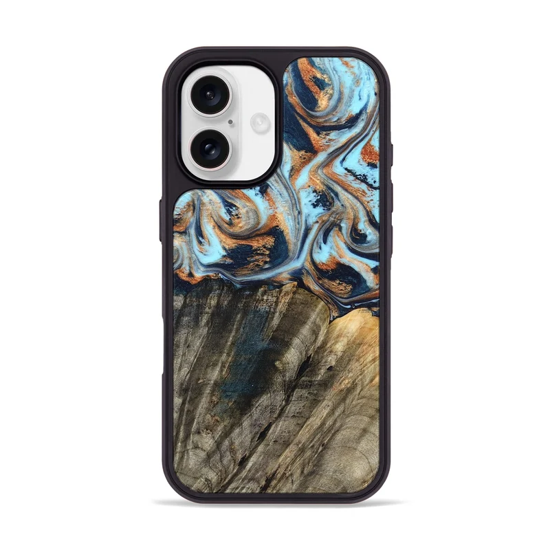 iPhone 17 Wood Phone Case - Debra (Teal & Gold, 829443)