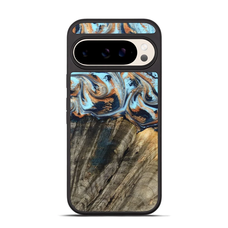 Pixel 10 Pro Wood Phone Case - Debra (Teal & Gold, 829443)