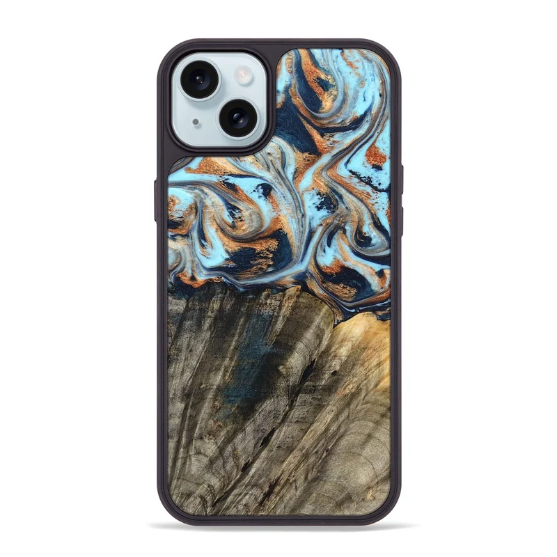 iPhone 15 Plus Wood Phone Case - Debra (Teal & Gold, 829443)