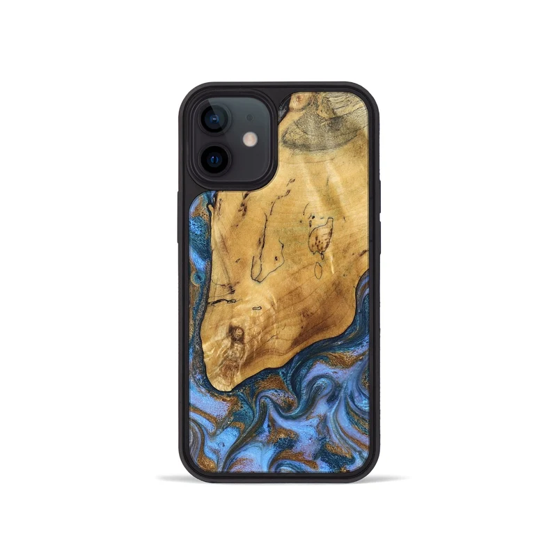 iPhone 12 mini Wood Phone Case - Tristen (Teal & Gold, 829446)