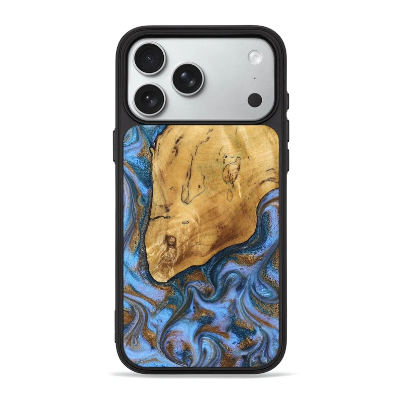 iPhone 18 Pro Max Wood Phone Case - Tristen (Teal & Gold, 829446)