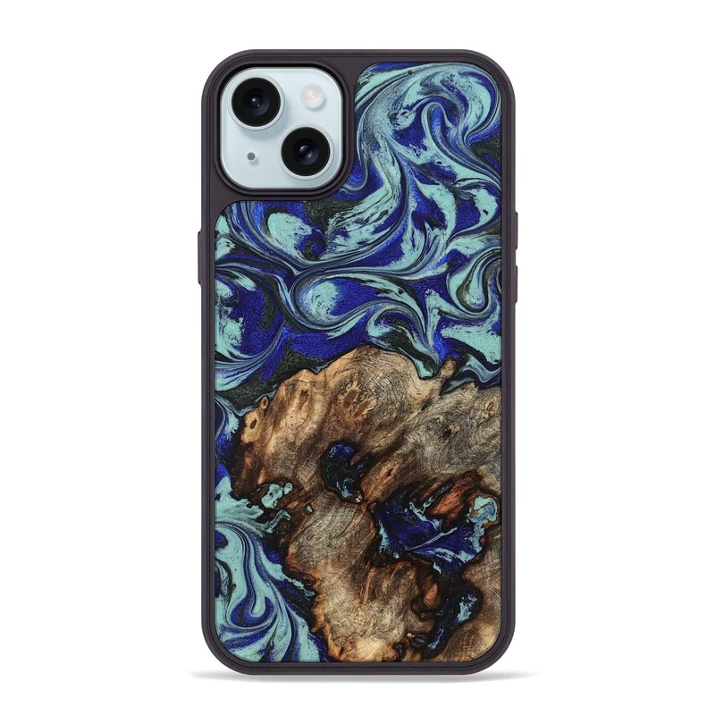 iPhone 15 Plus Wood Phone Case - Jairo (Blue, 829422)