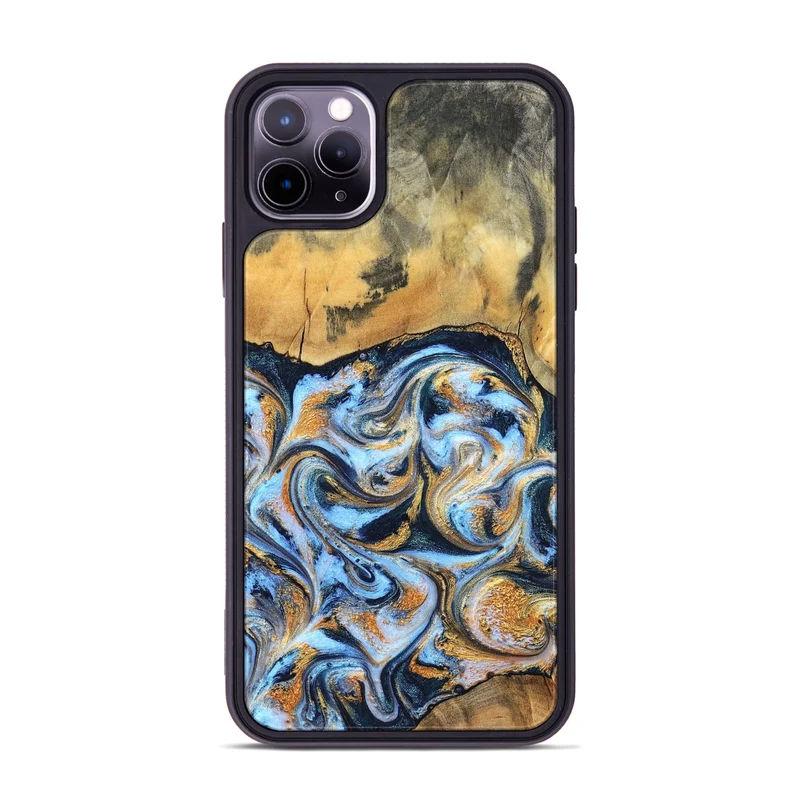 iPhone 11 Pro Max Wood Phone Case - Ellen (Teal & Gold, 829416)