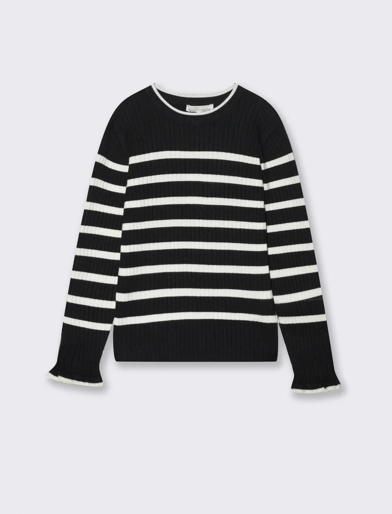 Maglioncino leggero girocollo a righe. - Nero