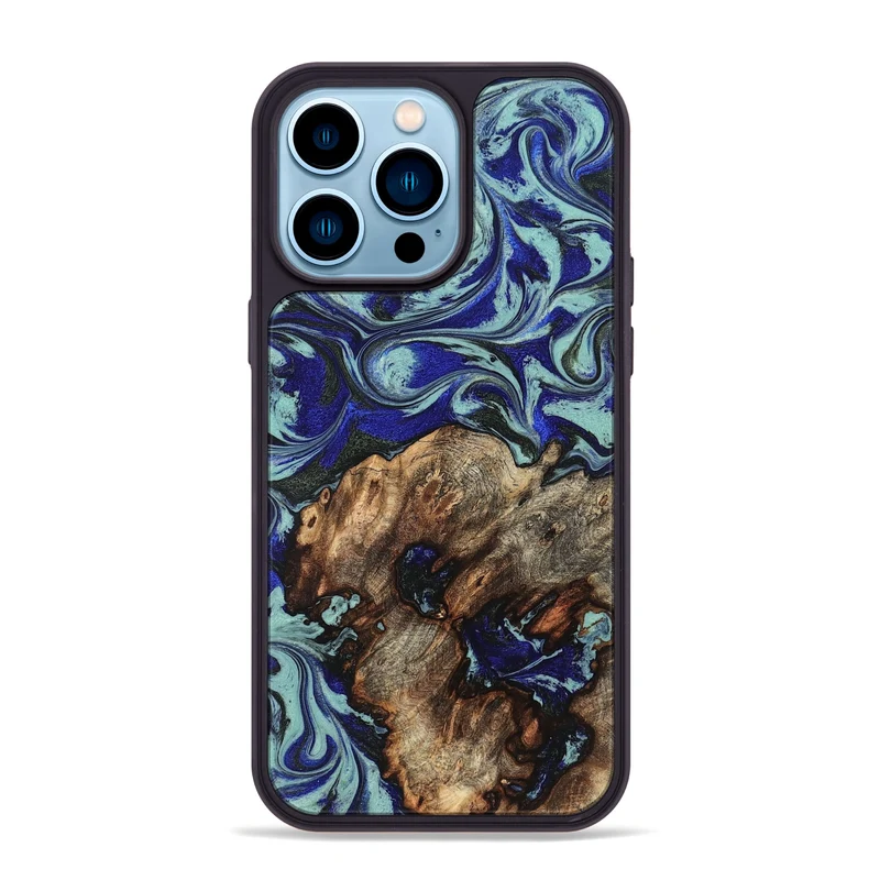 iPhone 14 Pro Max Wood Phone Case - Jairo (Blue, 829422)