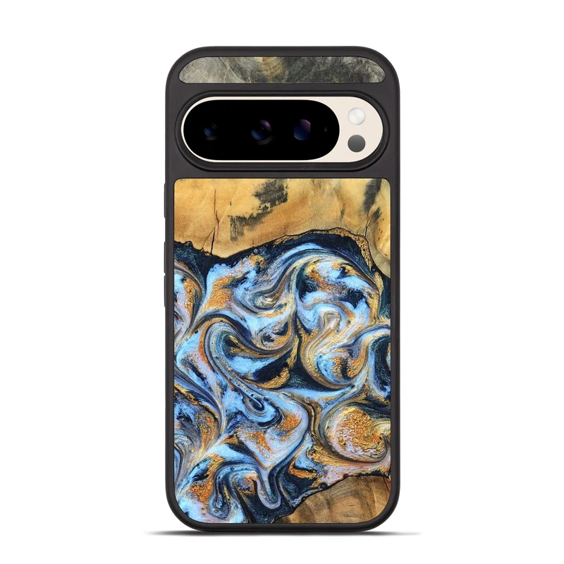 Pixel 10 Pro Wood Phone Case - Ellen (Teal & Gold, 829416)