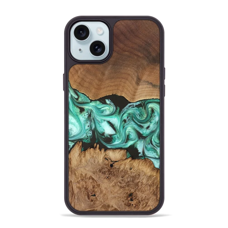 iPhone 15 Plus Wood Phone Case - Jamir (Green, 829420)