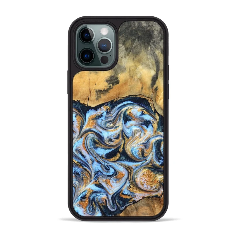 iPhone 12 Pro Max Wood Phone Case - Ellen (Teal & Gold, 829416)