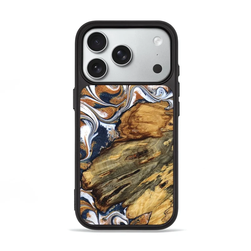 iPhone 18 Pro Wood Phone Case - Jessica (Teal & Gold, 829408)
