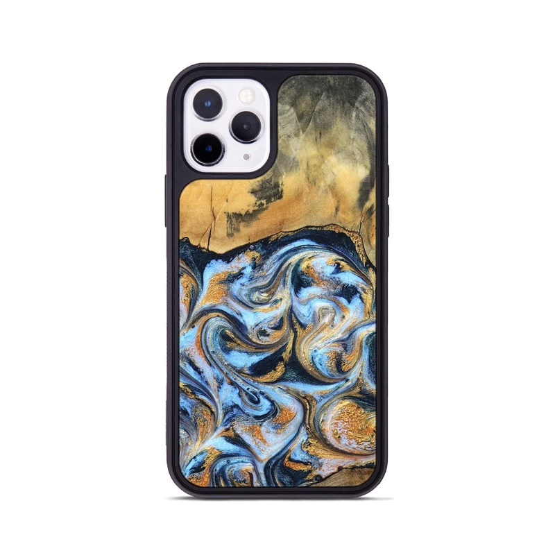 iPhone 11 Pro Wood Phone Case - Ellen (Teal & Gold, 829416)