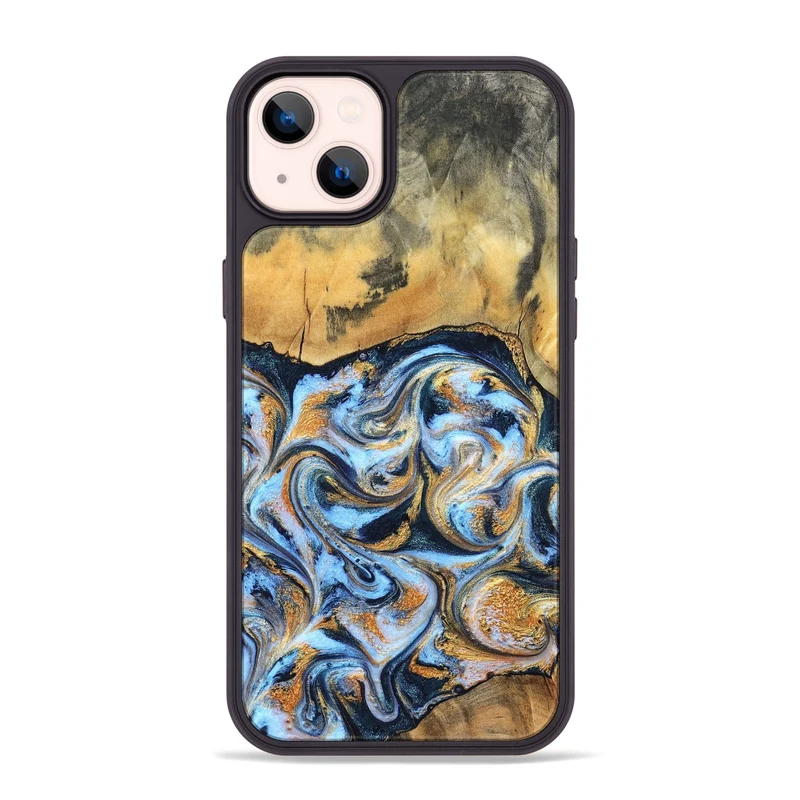 iPhone 14 Plus Wood Phone Case - Ellen (Teal & Gold, 829416)