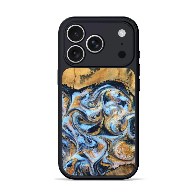 iPhone 17 Pro Wood Phone Case - Ellen (Teal & Gold, 829416)