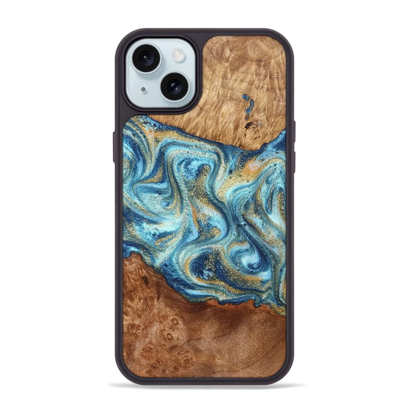 iPhone 15 Plus Wood Phone Case - Doug (Teal & Gold, 829410)